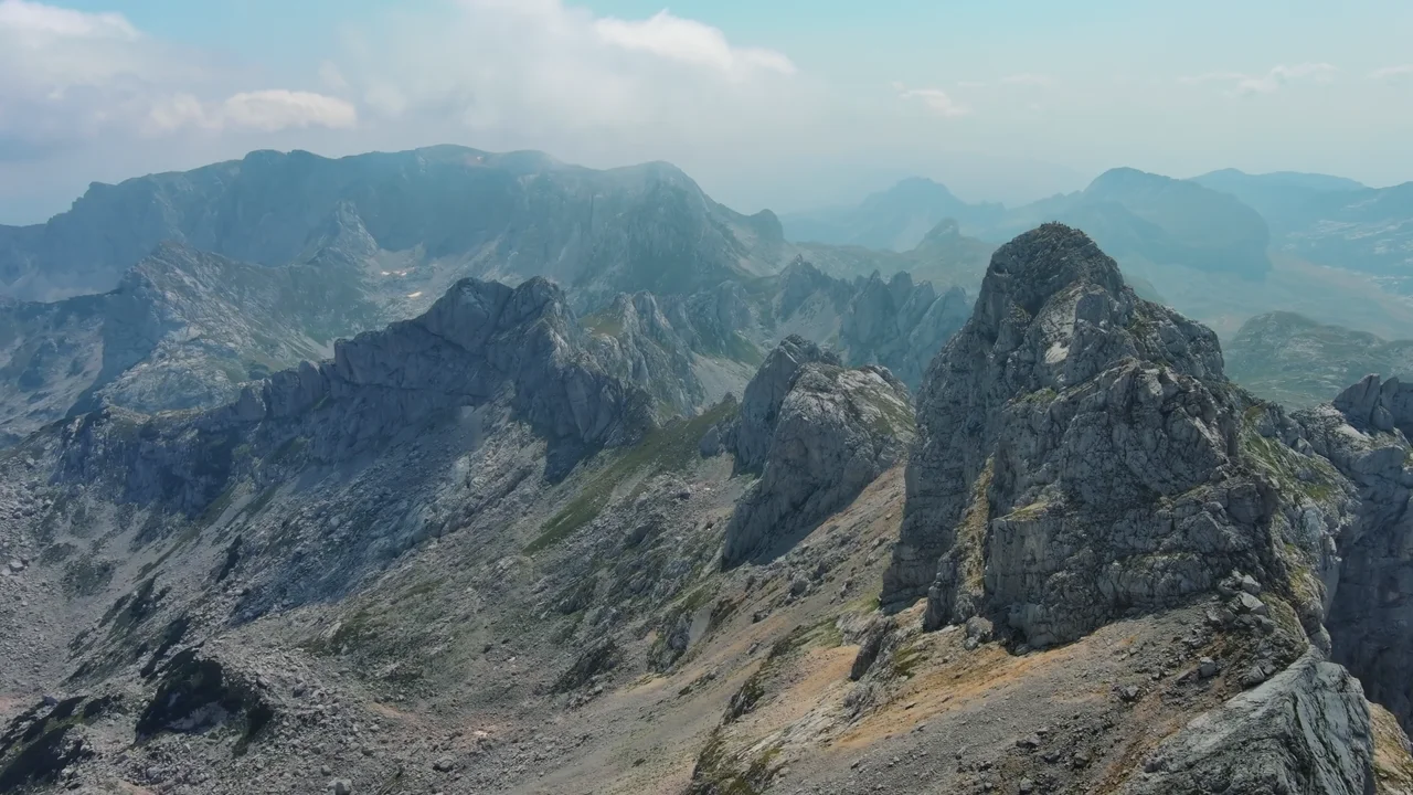 Snow-capped mountain peaks in Durmitor National Park, Montenegro