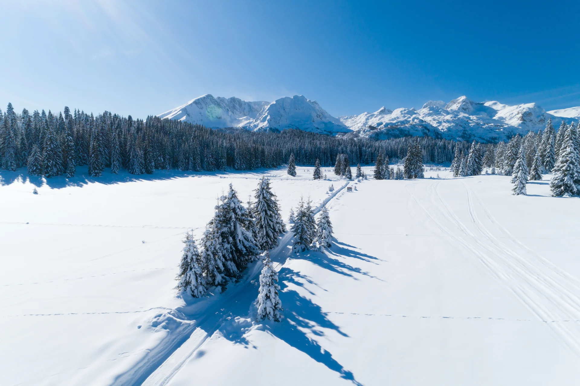 Panoramic view of Zabljak and Durmitor mountains covered in snow